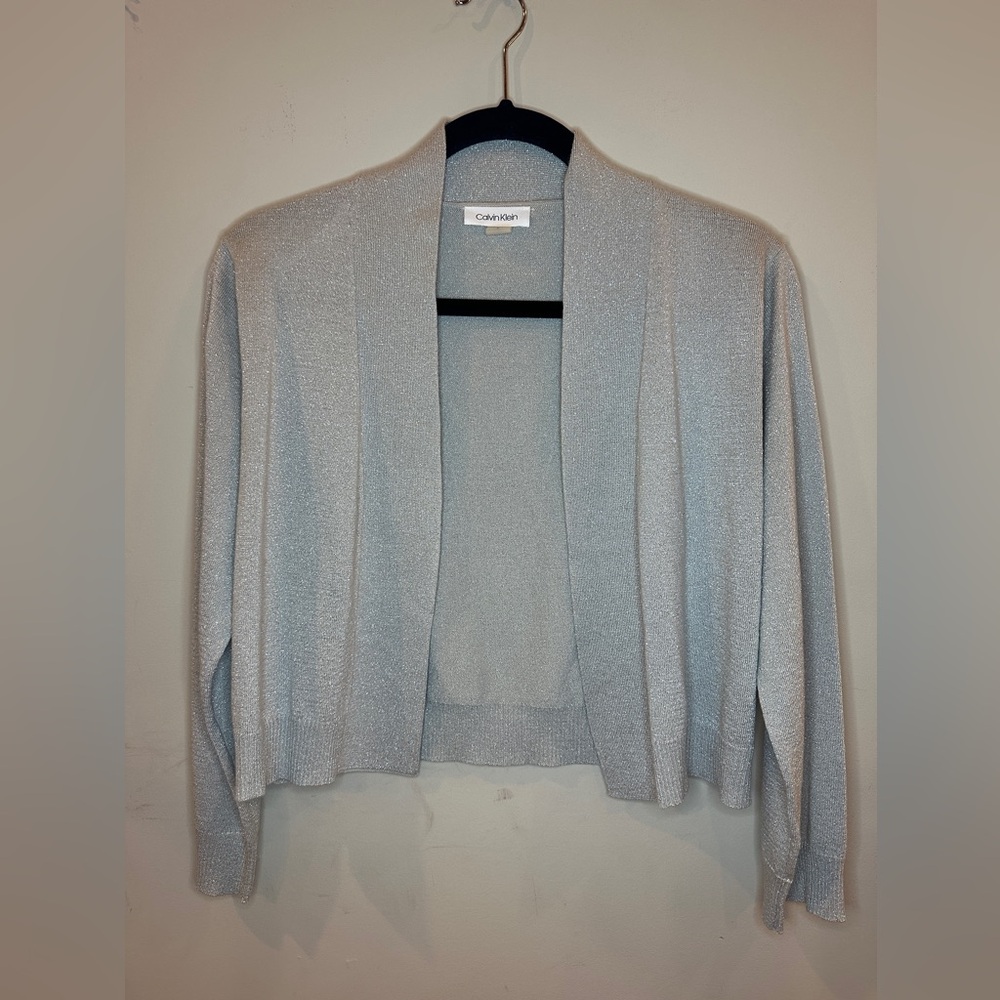 Calvin Klein Silver Metallic Shawl Cardigan Size Large